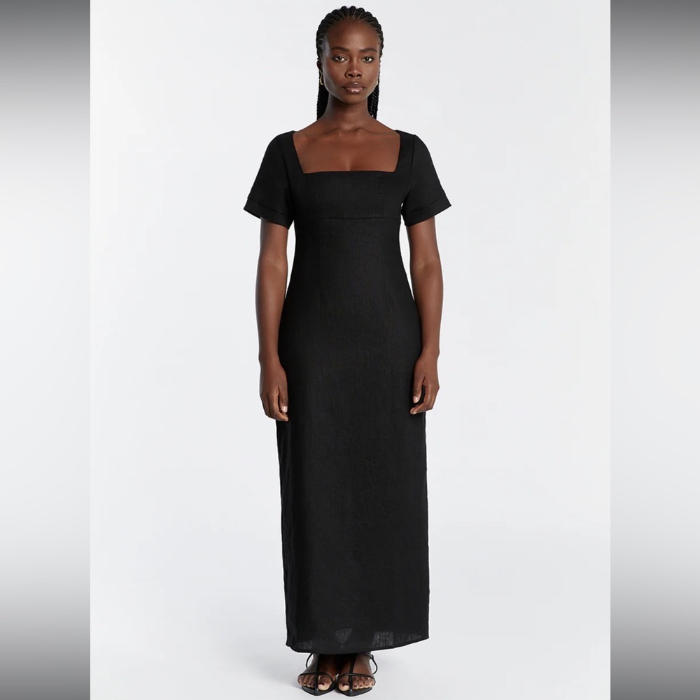 Dissh- Jamie Black Linen Midi Dress- Australian Size 4
